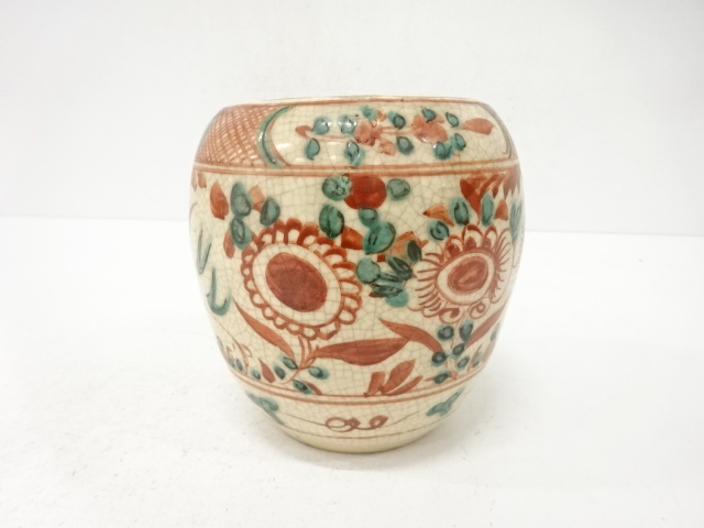  赤絵　花鳥　水指